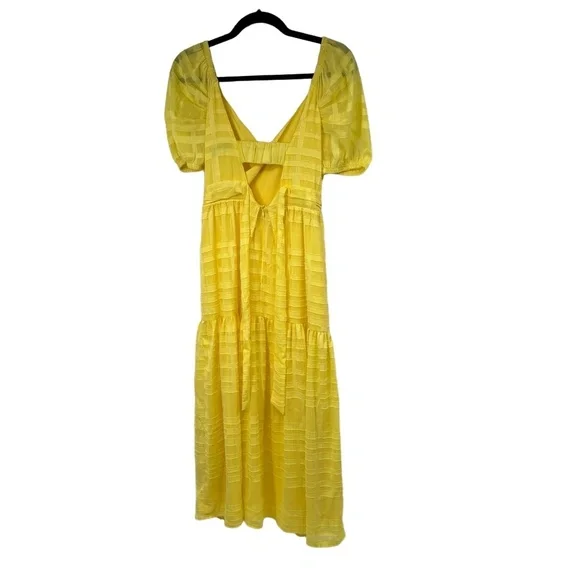 Adelyn Rae Maxi Dress Womens XS Yellow V Neck Tiered Puff Sleeves Boho Flowy - Picture 9 of 9